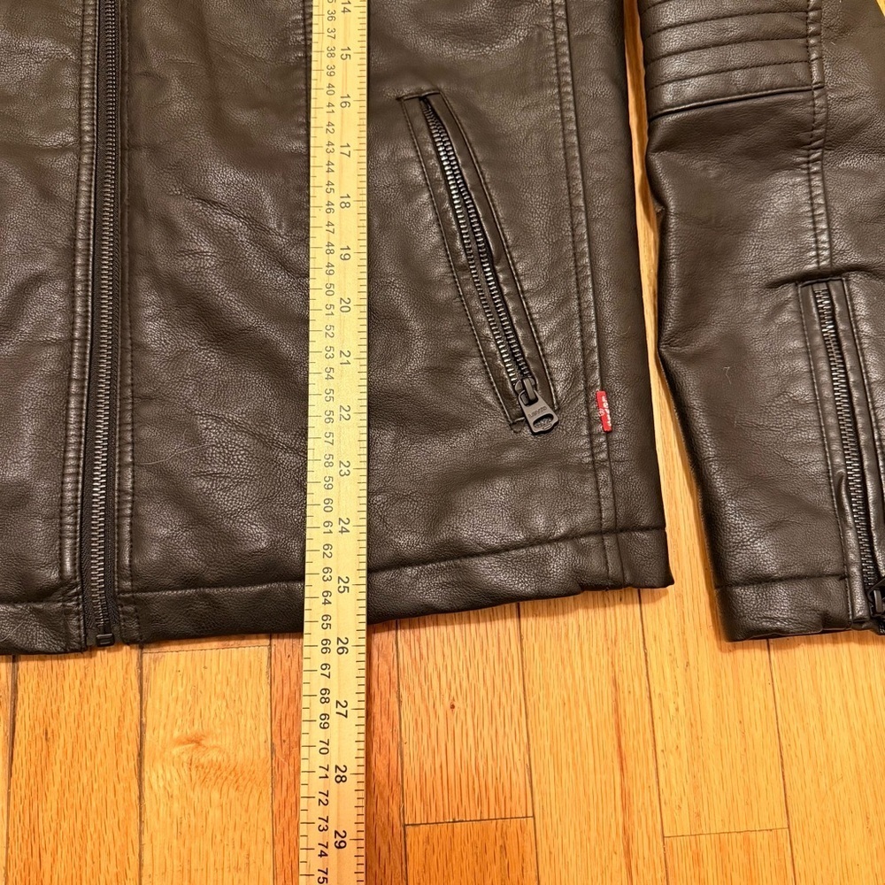 Levi Strauss Biker Leather HoodedJacket Size Small - Picture 4 of 10